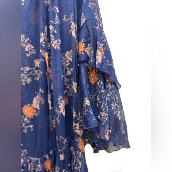 Free People “Sunsetter” Blue floral ruffle sheer mini dress, size Medium 🦋 - Picture 6 of 11